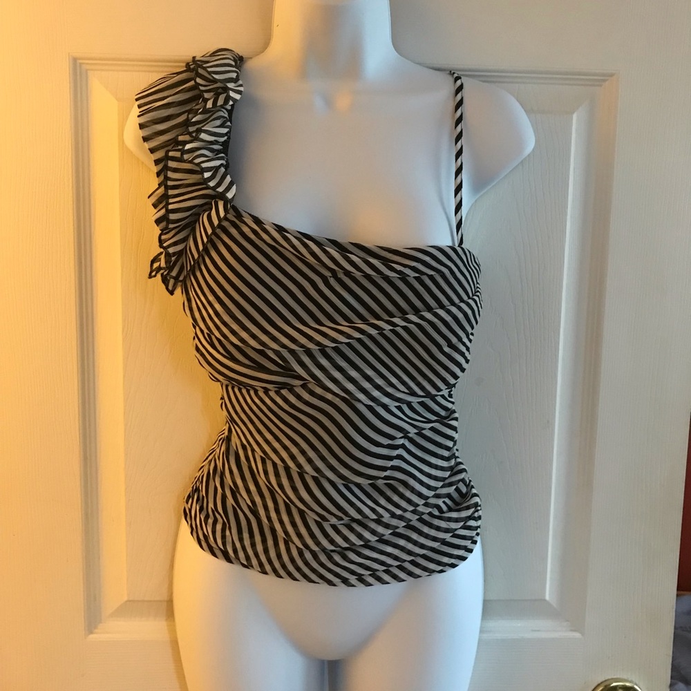 Striped Ruffle Shoulder Top